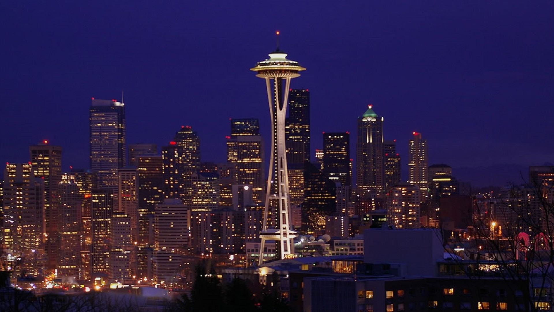 A View Of Space Needle At Night